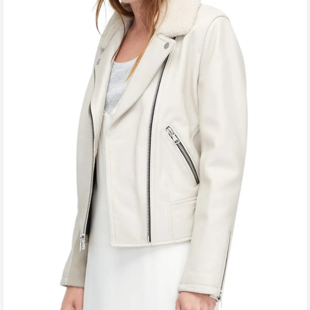 UGG Andee Leather & Shearling Cycle Jacket size M